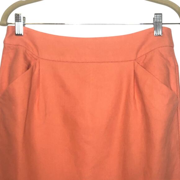 J Crew Womens The Pencil Skirt Size 4 Coral Back Zip Kick Pleat Pockets - Picture 2 of 7